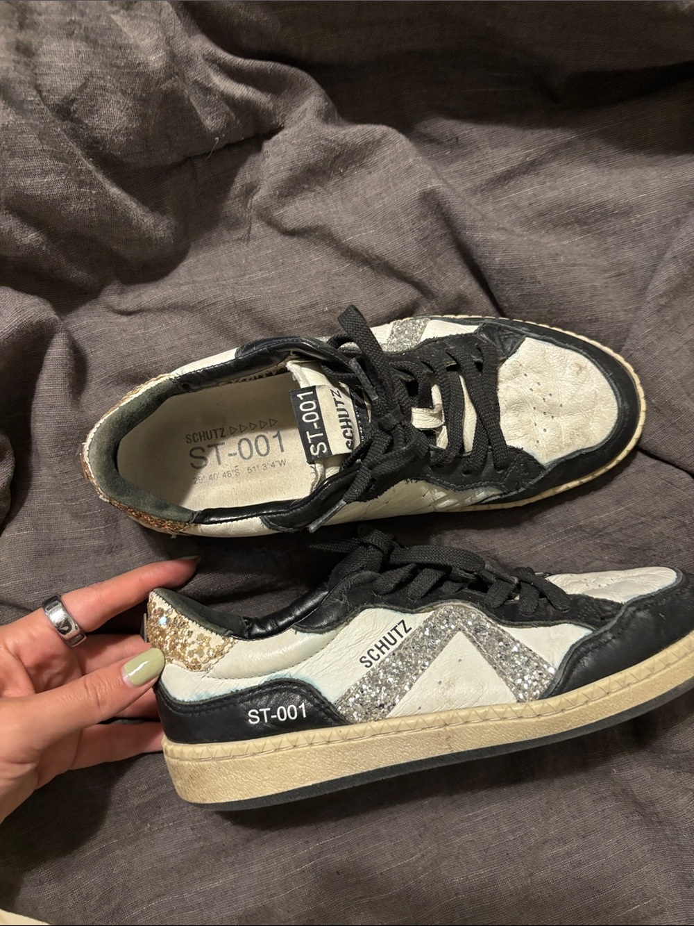 SCHUTZ Kids Black, White & Gold Glitter Low-Top Sneakers